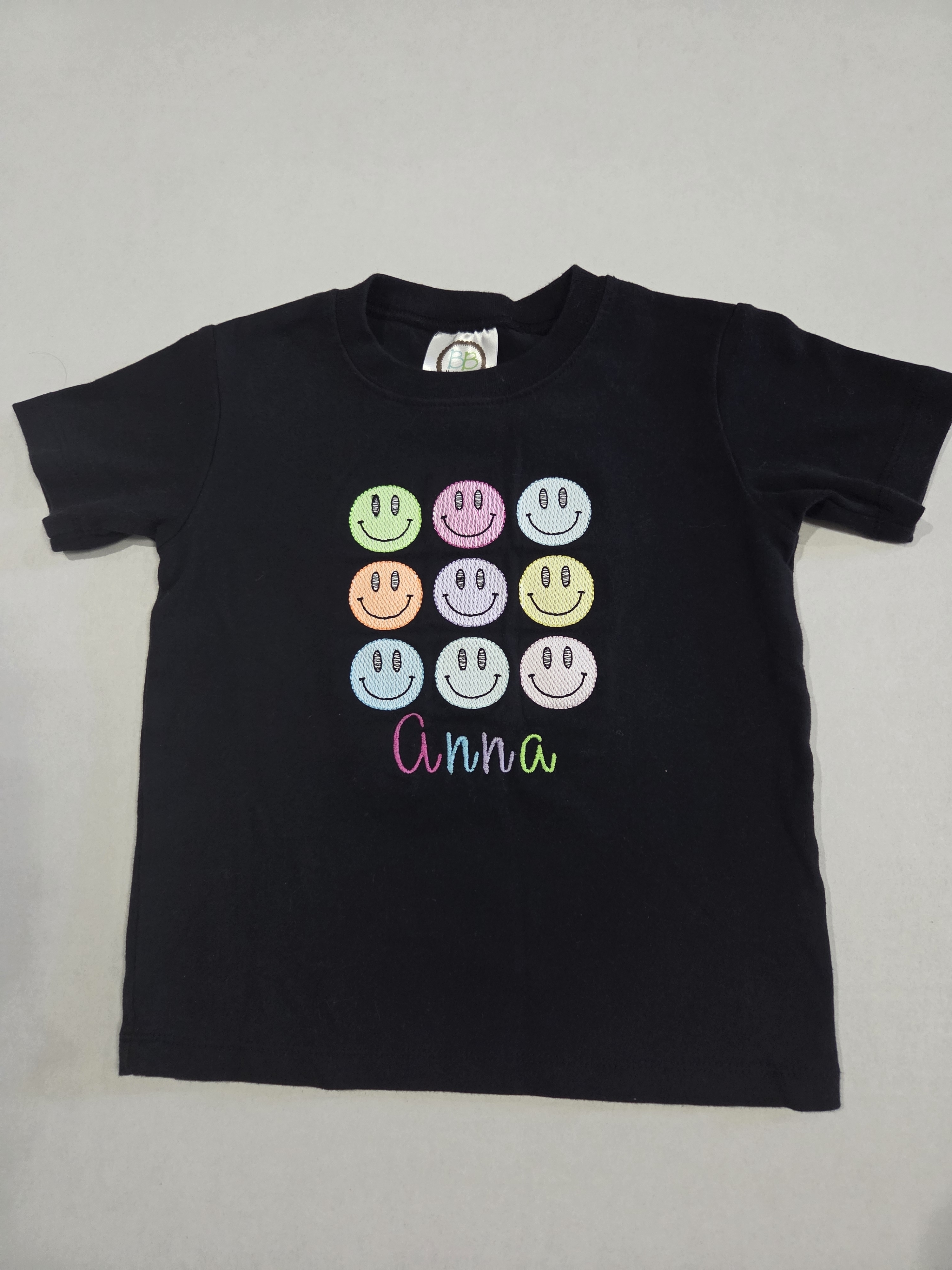 Black Kids T-Shirt With Multicolor Smiley Faces - Personalized Anna